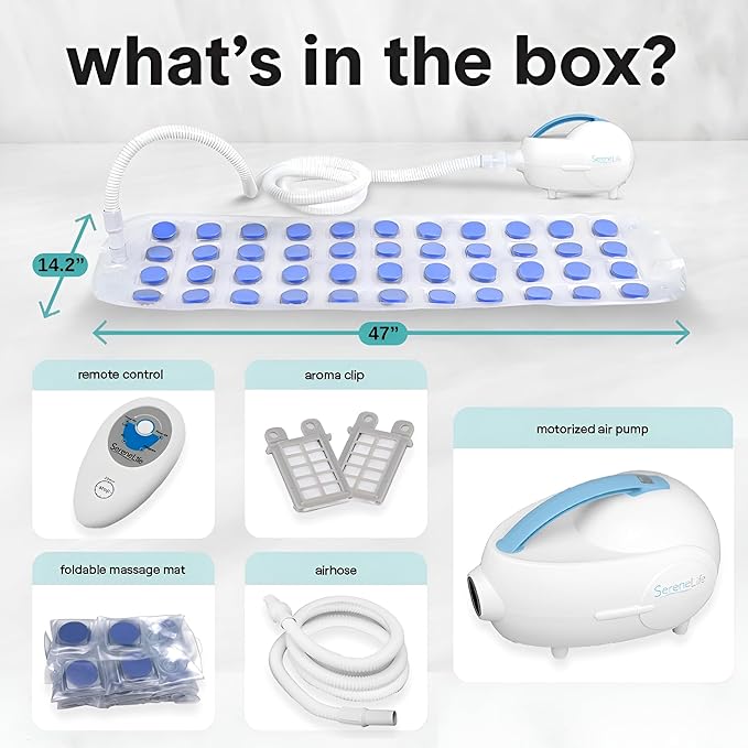 SereneLife Portable Spa Bubble Bath Massager - Waterproof Non-Slip Mat with Suction Cup Bottom Motorized Air Pump and Adjustable Bubble Settings Remote Control Included 47 x 14