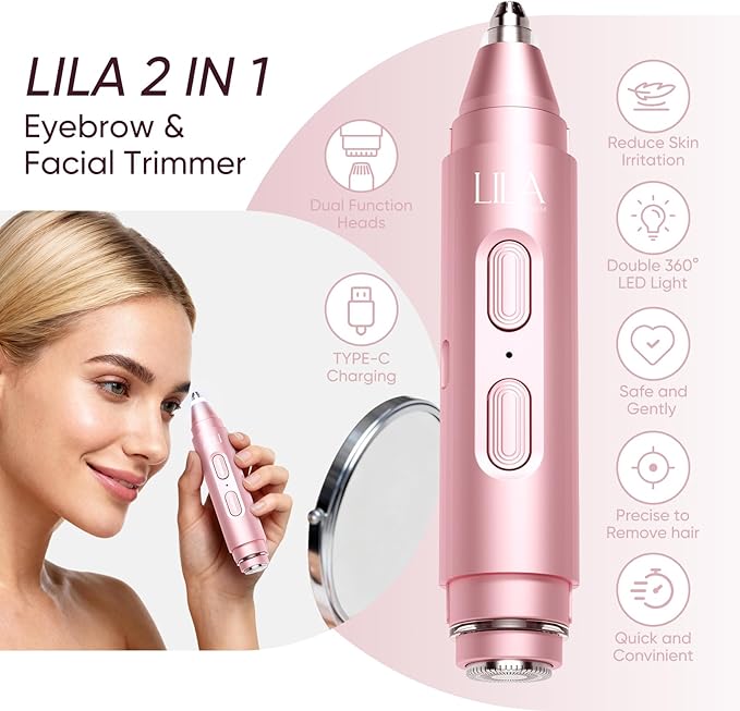 2-in-1 Eyebrow Trimmer &amp Nose Hair Trimmer for Women Electric Facial Hair Remover with LED Light Precision Face Razor for Eyebrow Nose &amp Facial Hair Portable Painless Grooming Tool