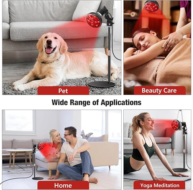 Red Light Therapy Lamp with 16.5 inch Adjustable Stand 660nm Red Light and 850nm Near Infrared Light Combo for Face and Body Use