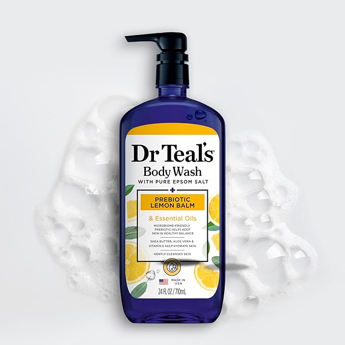 Dr Teal's Body Wash with Pure Epsom Salt with Prebiotic Lemon Balm &amp Sage 24 fl oz (Pack of 4)