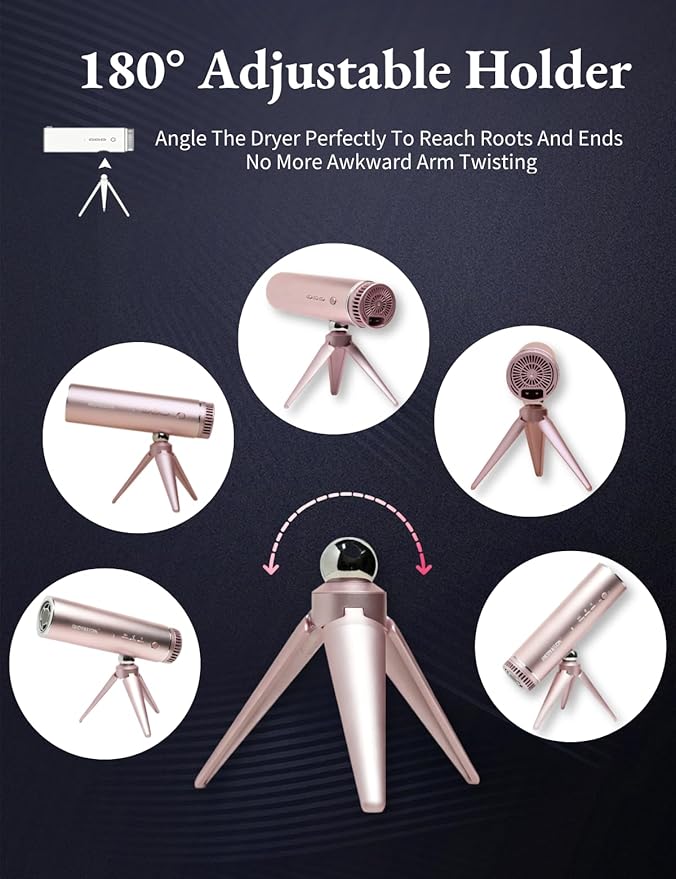 Ionic Hands-Free Hair Dryer with Holder 110k RPM High-Speed Motor 3-Min Quick Dry Smart Heat Control Lightweight Travel Overheat Protection Home Salon Pet (Space Gray)