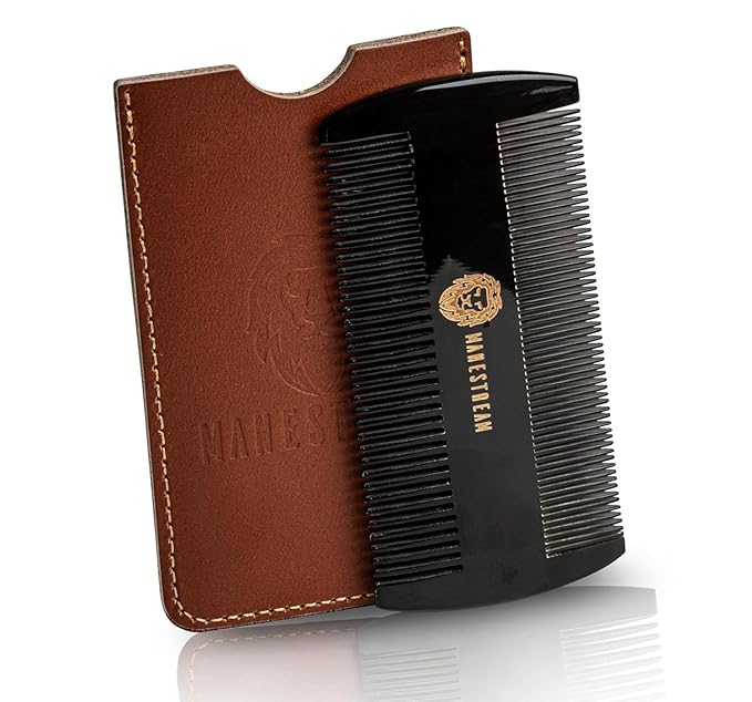 Premium 100% Oxhorn Dual-Action Beard Comb with Genuine Leather Case – the Perfect Beard Grooming Gift for Men by Man &amp Mane.