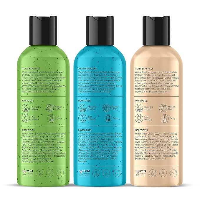 Body Wash Set of 3 – Jojoba Oat &amp Neem | Soothing &amp Exfoliating Shower Gel with Niacinamide &amp Salicylic Acid | Deep Cleansing &amp Hydrating | For All Skin Types | 118ml Each