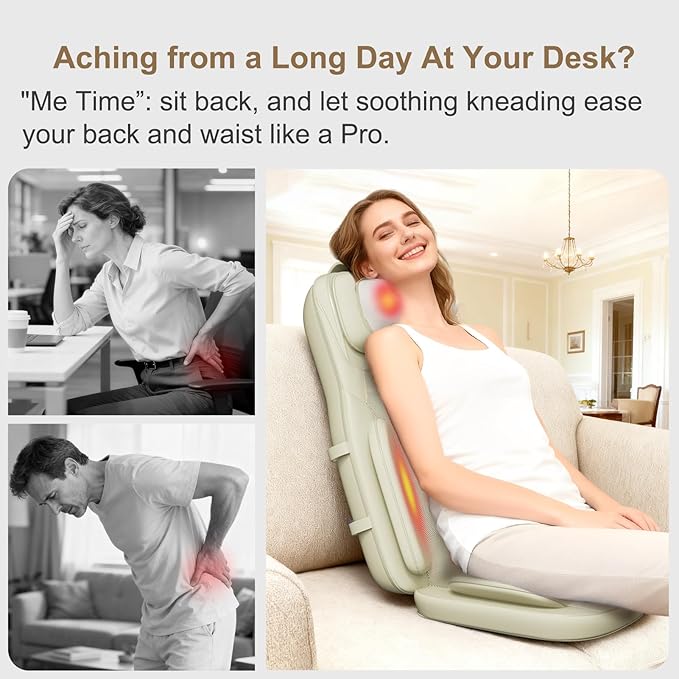 Rainwolf Shiatsu Neck and Back Massage Cushion with Heat - 4D Deep Tissue Kneading Full-Back Massager for Relief Tension Adjustable Intensity &amp Height for Office Chair &amp Home