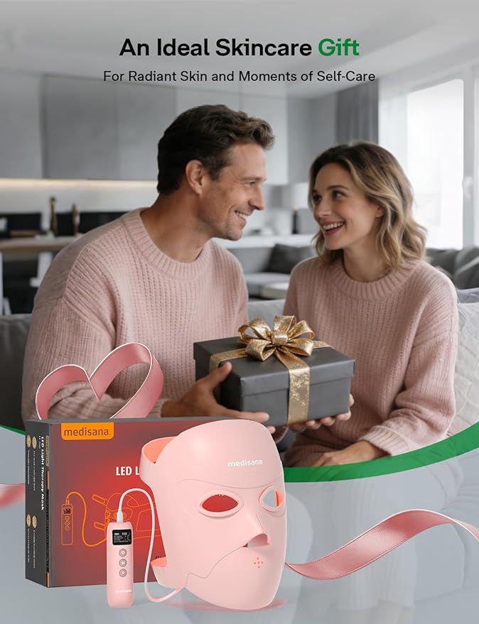 Medisana 3D Red Light Therapy Mask for Face 336 LEDs Light Therapy Mask with 3 Modes - NIR 830nm Red 630nm Blue 415nm - Cordless &amp Rechargeable LED Face Mask for Home Skincare Gifts for Women