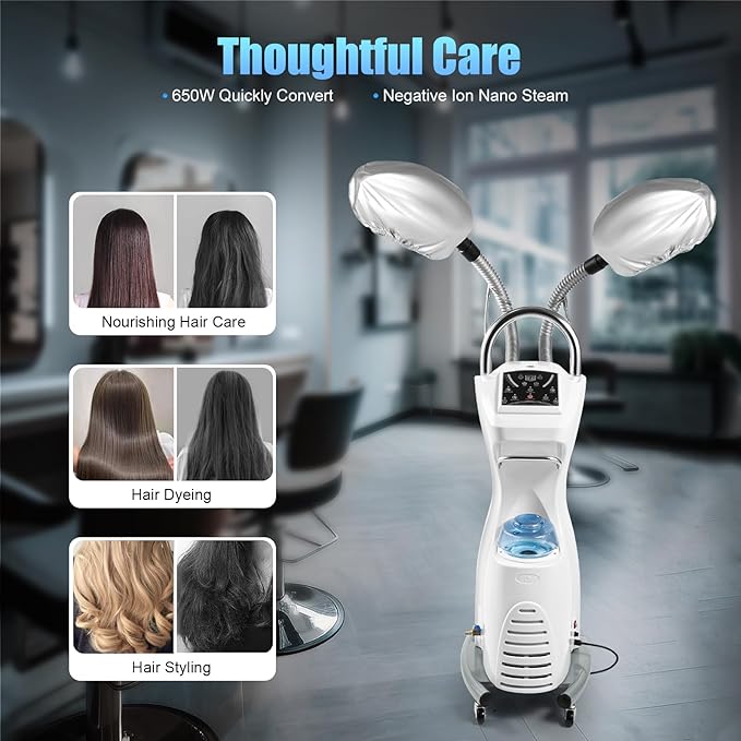 Professional Stand Hair Steamer with Wheels 7 in 1 Hair Dryer Hooded Dryer for Home Salon Hair Perming Machine