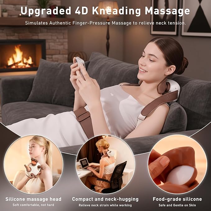 4D Wireless Neck Shoulder Massager Bionic Hands Deep Tissue Massage Portable Electric Kneading Shiatsu Back Massager 3 Relax Massage Modes for Body Daily Relief Gifts for Men Women