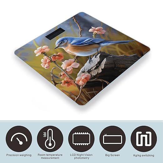 Eastern Bluebird Scale for Body Weight High Precision Digital Weight Scales with LCD Display Anti-Slip Sturdy Slim Tempered Glass Bathroom Scale for Home Use