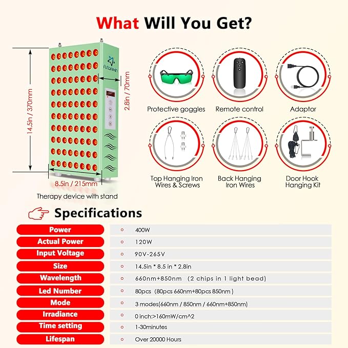 Red Light Therapy for Body Face 400W 80pcs LED Red Light 660nm &amp Infrared Light 850nm Red Light Therapy Panel Device Lamp for Skin Beauty &amp Anti-Aging with Controller