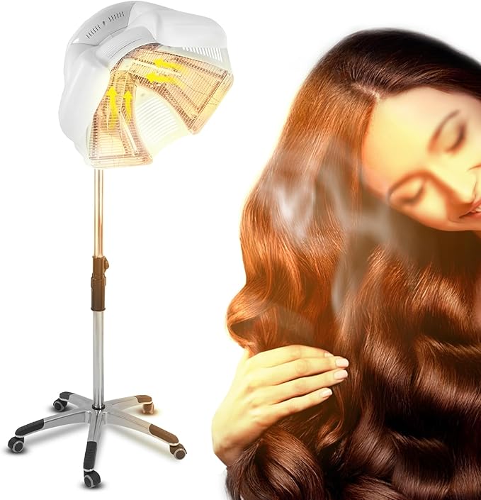 Hair Oil Heater1800 W 110 V Free-Stand Hair Dryer with Universal WheelsPerm Processor Stand Hair Dyeing for Hair CareDyeingOil Treatment (White 2)