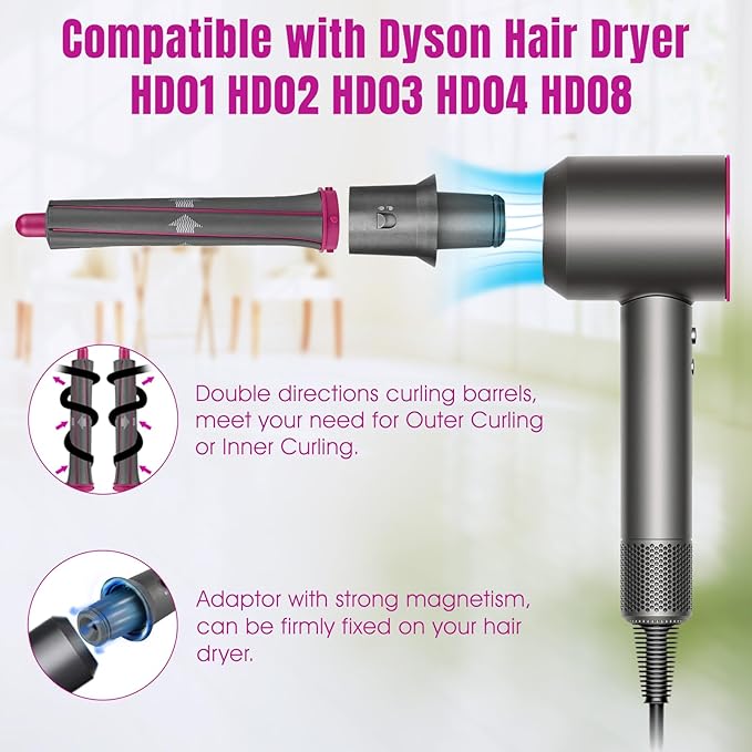 1.2 Inch/30MM Long Hair Curling Iron Barrels for Dyson Airwrap HS01 HS05 Attachment Parts Hair Tool with Adaptor for Dyson Hair Dryer Converting to Airwrap Styler 1 Pair