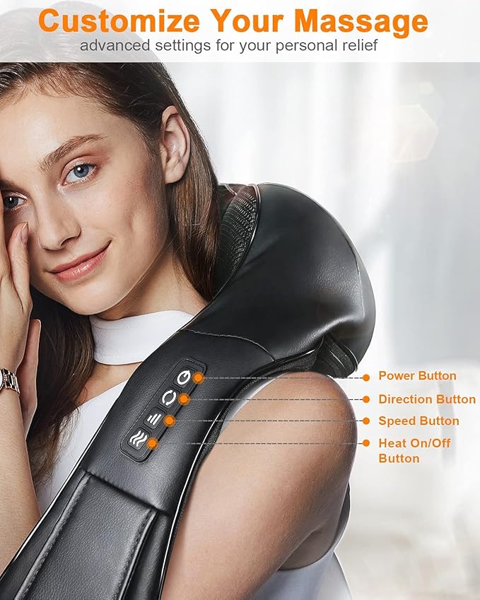 Neck and Back Shiatsu Massager with Soothing Heat.Electric Deep Tissue 4D Kneading Massagers for Neck and BackShoulder. Best Gifts for Women Men Mom Dad- for Muscle Pain