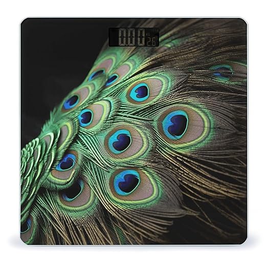 Green Peacock Feather Weight Scale Large Bathroom Scales Digital Weight with Bright LED Display Non Slip Automatic Weighing Scale Fashion Weighing Machine for Body