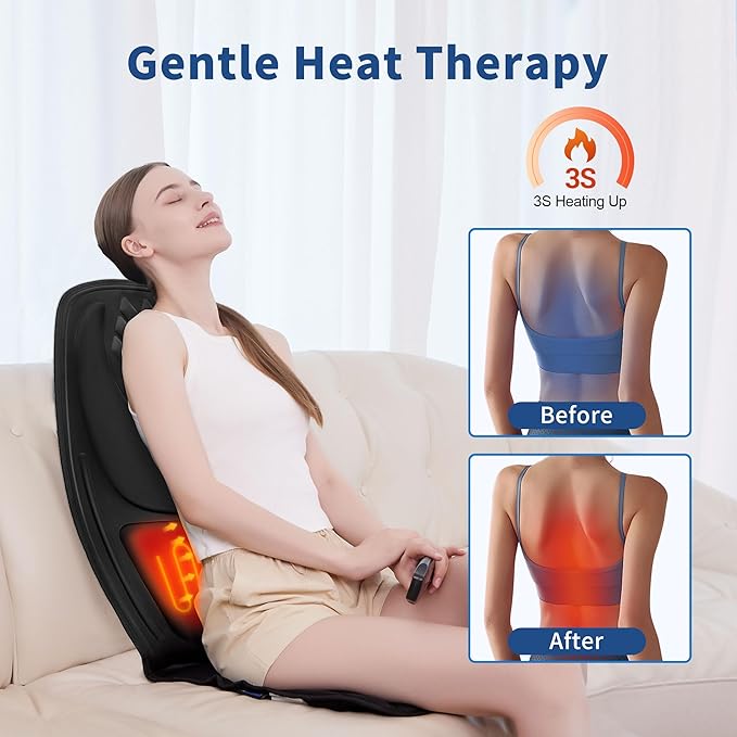 Back Massager with Heat with 8 Motors Massage Chair Pad Seat Massager with Back Traction for Full Body Massage Massage Cushion for Home/Office/Easter