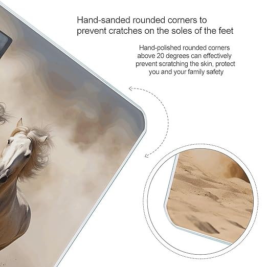 Three Running Horses Scale for Body Weight Anti-Slip Tempered Glass Digital Bathroom Scales Clear LCD Display Weighing Scale Safe Rounded Corners Smart Scales