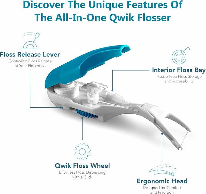 Bundle with 2 Refills Packs– Automatic and Reusable Dental Flosser | Easy Click-to-Use Solution for Plaque Removal Clean Teeth and Fresh Breath (3 Items1-Year Supply)