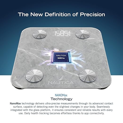 Nautica Body Tracker Digital Bathroom Scale Bluetooth-Enabled Smart Scale with BMI Body Fat Muscle Mass Tracking &amp More Syncs with Smartphone App for Body Composition Tracking 396 Lbs.