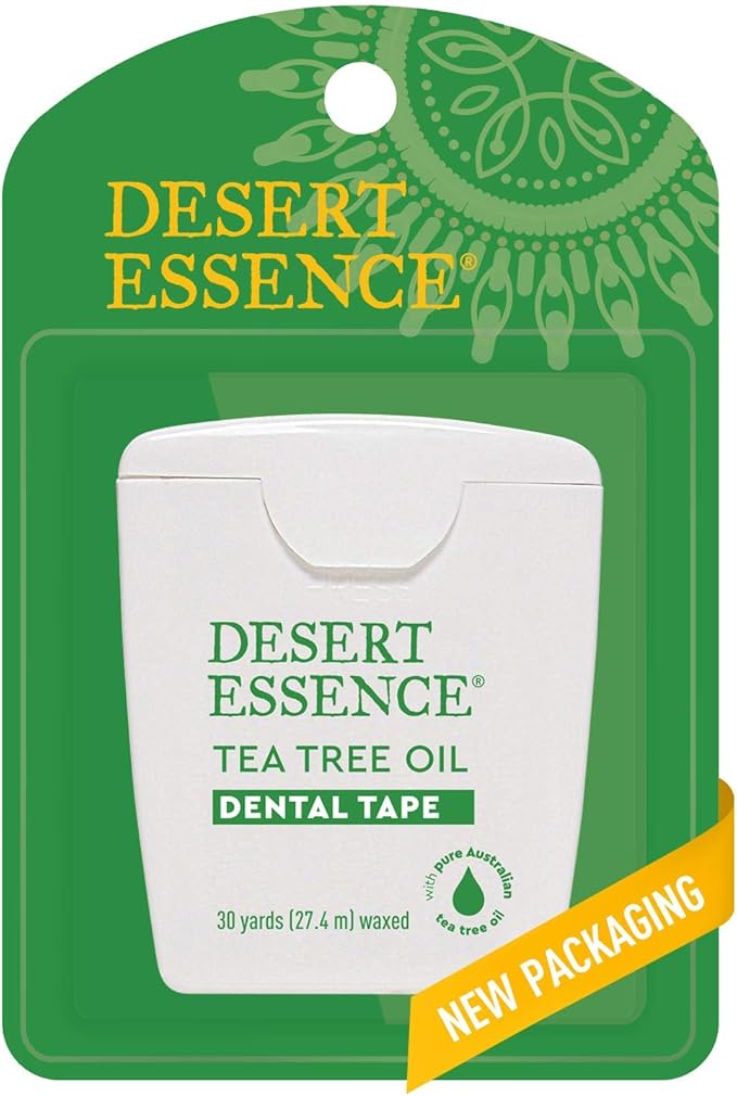 Desert Essence Tea Tree Oil Dental Tape - 30 Yards - Pack of 6 - Naturally Waxed w/Beeswax - Thick Flossing No Shred Tape - On The Go - Removes Food Debris Buildup - Cruelty-Free Antiseptic