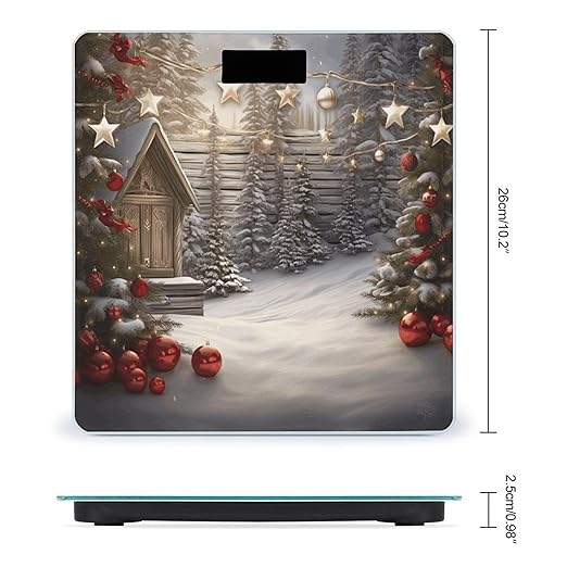 Christmas Wood Scale for Body Weight Safe Rounded Corners Tempered Glass Digital Bathroom Scale LED Display 400lb Capacity Weight Scales with High Precision Sensors