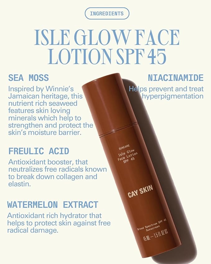 Cay Skin Isle Glow Face Moisturizer SPF 45 – Illuminating Moisturizer Broad Spectrum Sunscreen + Makeup Primer – Lightweight Pearlescent Formula with Radiant Finish for All Skin Types – 3-Pk 1.5 oz