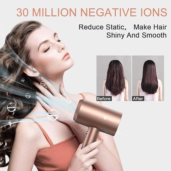 slopehill Professional Ionic Hair Dryer Powerful 1800W Fast Drying Low Noise Blow Dryer with 2 Concentrator Nozzle 1 Diffuser Attachments for Home Salon Travel (Mocha Mousse)