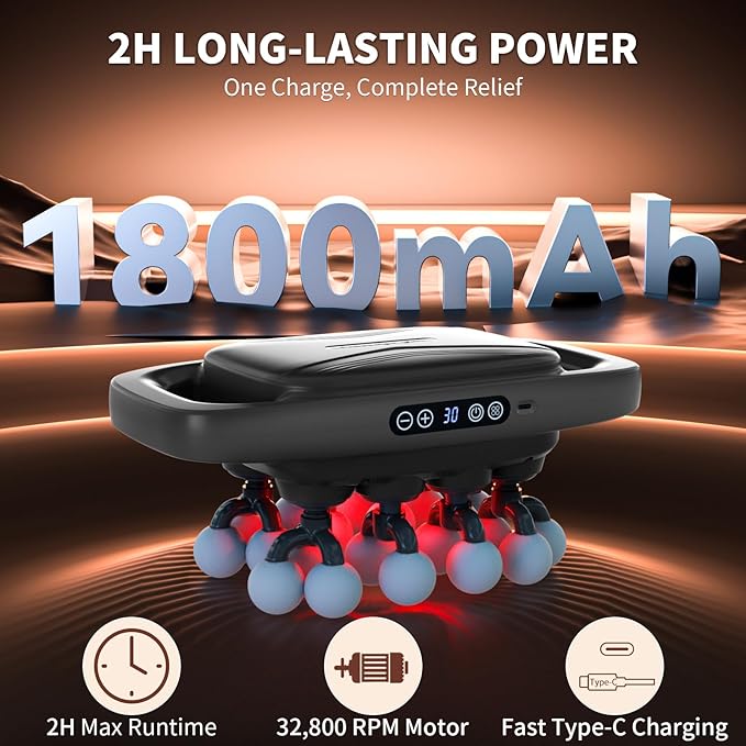 20-Head Massage Gun 30 Intensity Levels 3 Modes Deep Tissue Massager with 50KG Force &amp Noise-Free Motor for Neck Back Legs Shoulders Portable for Full Body Muscle Recovery