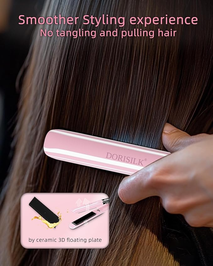 DORISILK 500 Degree High Temp Professional Hair Straightener30s Fast Heating Ceramic Flat Iron 2 in 1 Hair Straightener and CurlerPlasma Flat Iron Get Frizz-Free and Shiny(Pink)