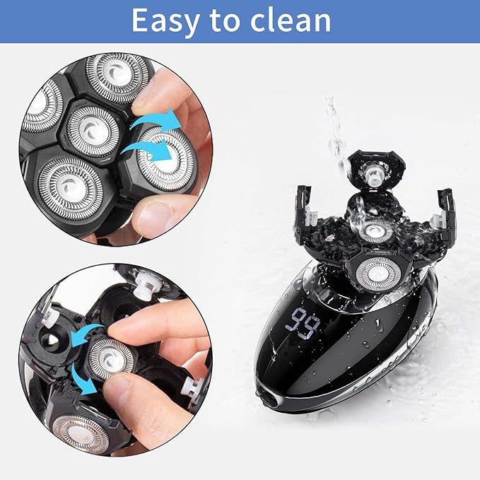 Electric shavers for Men Cordless Rechargeable Electric Razor Bald Head Shaver 5 in 1 Nose Beard Trimmer Hair Clipper Facial Grooming Kit Waterproof Wet Dry Rotary Shaver with Cleansing Brush
