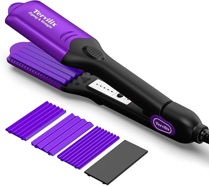 Terviiix Crimper Hair Iron with 4 Interchangeable Plates Keratin &amp Argan Oil Infused Hair Crimper for Women Volumizing Crimping Iron for Thin Fine Hair 5 Heat Settings &amp 60 Mins Auto Off P