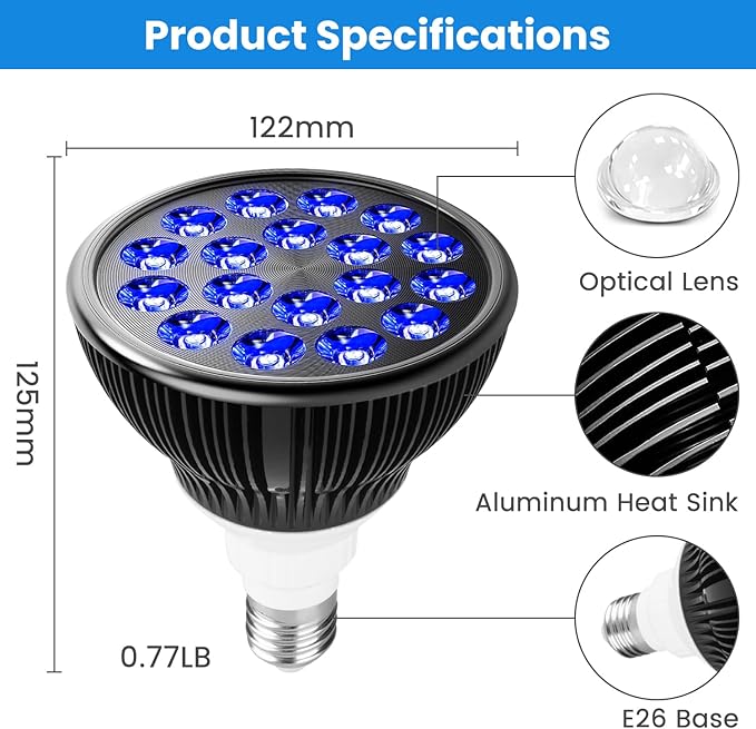 Blue Light Therapy Bulb 18 LEDs Blue Light Therapy Lamp for Face and Body High Irradiance Large Coverage Area (Only Bulb)