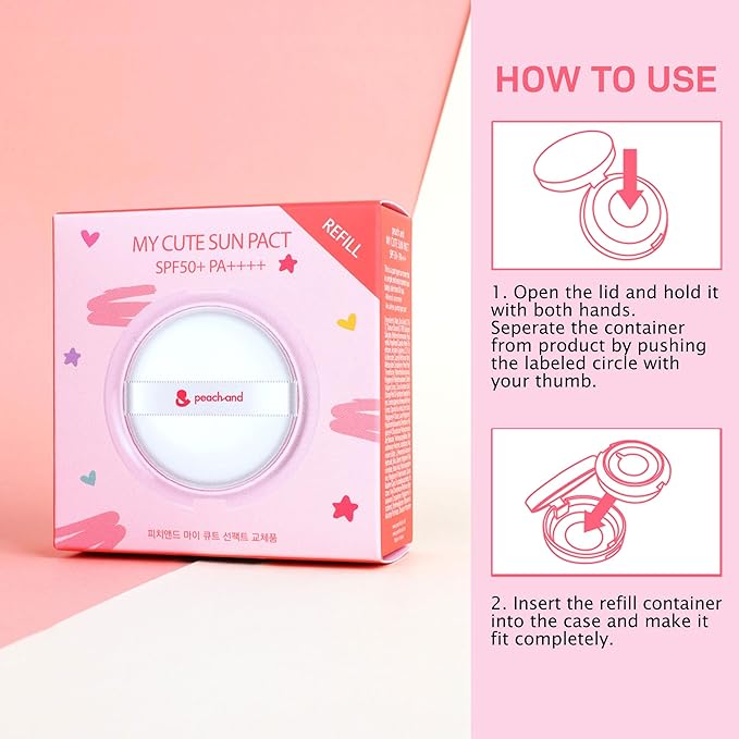 Peachand Baby Kids Mineral Sun Cushion SPF50+ PA++++ Korean Skin Care Pink ribbon – Set with 1 Cushion and 1 Refill