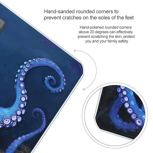 Blue Octopus Bathroom Scale for Body Weight Bathroom Digital Electronic Weighing Scale with Back Lit LED Display Sturdy Tempered Glass Weight Watchers Scales 400lb