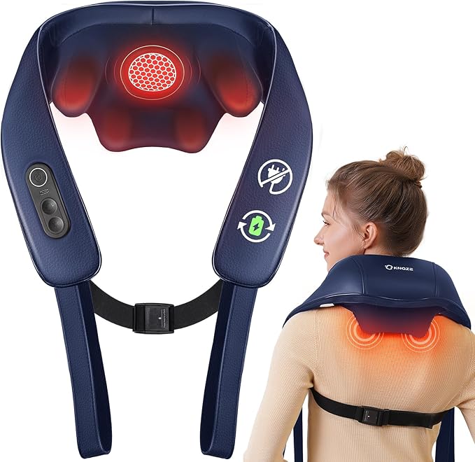 Neck and Shoulder Massager with Heat Cordless Back and Neck Massager for Pain Relief Upgraded Graphene Heating 4D Shiatsu Deep Kneading for Shoulder Back &amp Leg Portable Gift for Dad Mom &amp