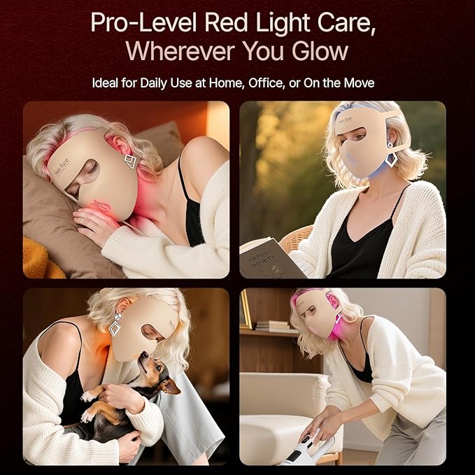 4D Red Light Therapy for Mask 311 LEDs 850nm Infrared Long Light Waves Red Light Therapy for Face Skin Improvement No Light Leakage for 3000mAh Rechargeable Remote Light Khaki