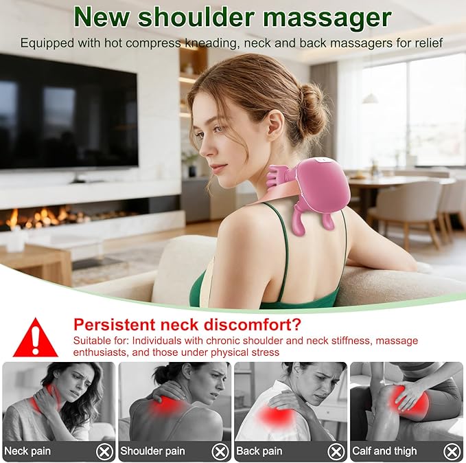 Neck Massager Neck and Back Massager with Heat &amp 4D Kneading Shiatsu Deep Tissue Wireless Massager for Shoulder Cervical Pain Relief Portable Rechargeable for Home Office (Pink)