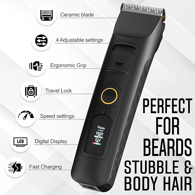 Brio Beardscape V2 Beard Trimmer for Men Professional with Low Friction Ceramic Blade Cordless Professional Hair Trimmer for Barbers with 4 Hrs of Long Battery Timing Ideal for Beard &amp Body (Bla