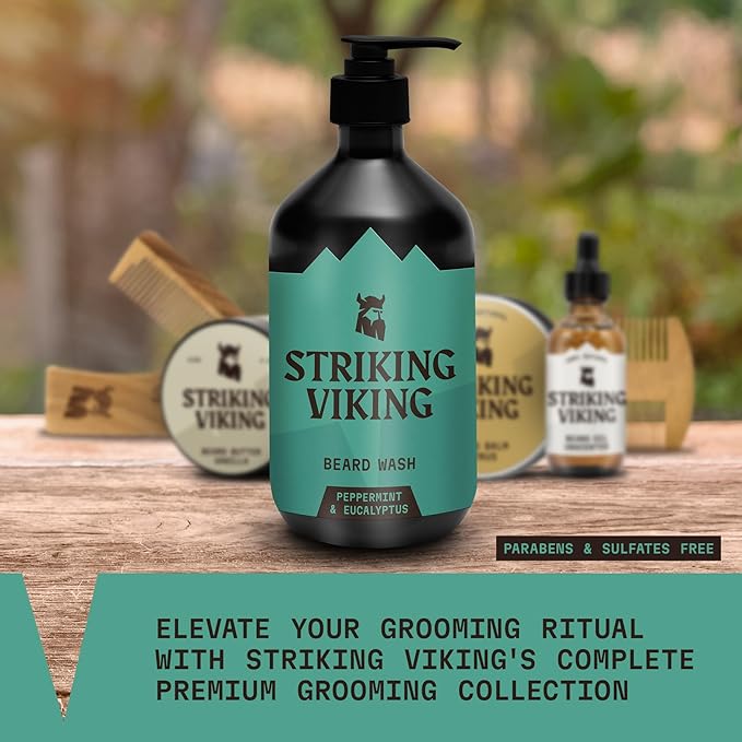Striking Viking Beard Wash (17 oz) With Natural Peppermint &amp Eucalyptus Scent - Paraben &amp Sulfate-Free Deep Cleansing Shampoo For Beard Care
