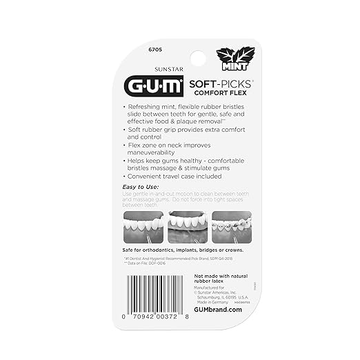 GUM Soft-Picks Comfort Flex Mint Dental Picks for Teeth Cleaning Health Disposable Interdental Brushes with Convenient Carry Case Dentist Recommended 80 Count (Pack of 4) 320 Total