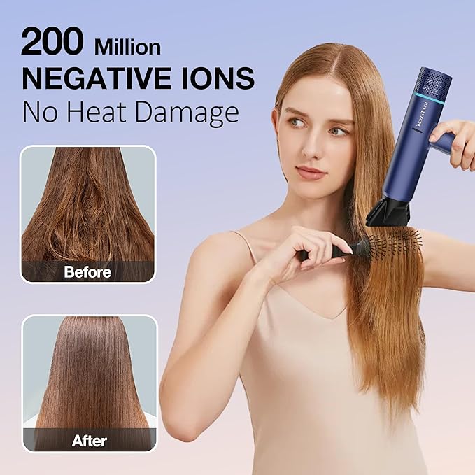 Ionic Hair Dryer with Diffuser and Concentrator Professional Lightweight Quiet Blow Dryer Powerful 1600 Watt Motor for Fast Drying and Straight &amp Wavy Hair 3 Temps/2 Speeds 6.56 Ft Cord Blue