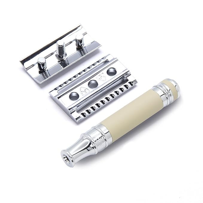 Edwin Jagger DES87RCBLAMZ Double Edge Safety Razor Ivory Rubber Coated Short Handle
