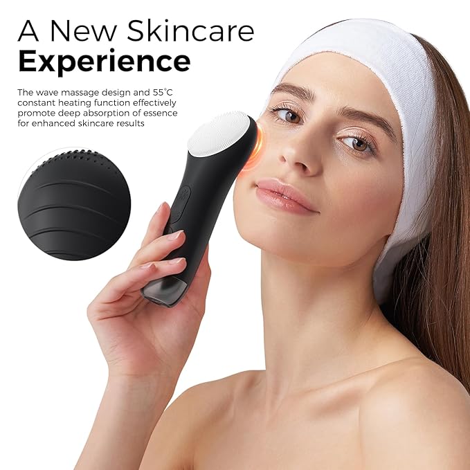 Face Scrubber Facial Cleansing Brush - Waterproof and Rechargeable Face Cleansing Brush with 4 LED Gentle Light Cleansing Exfoliating and Massaging Electric Face Scrub Brush for Men &amp Women
