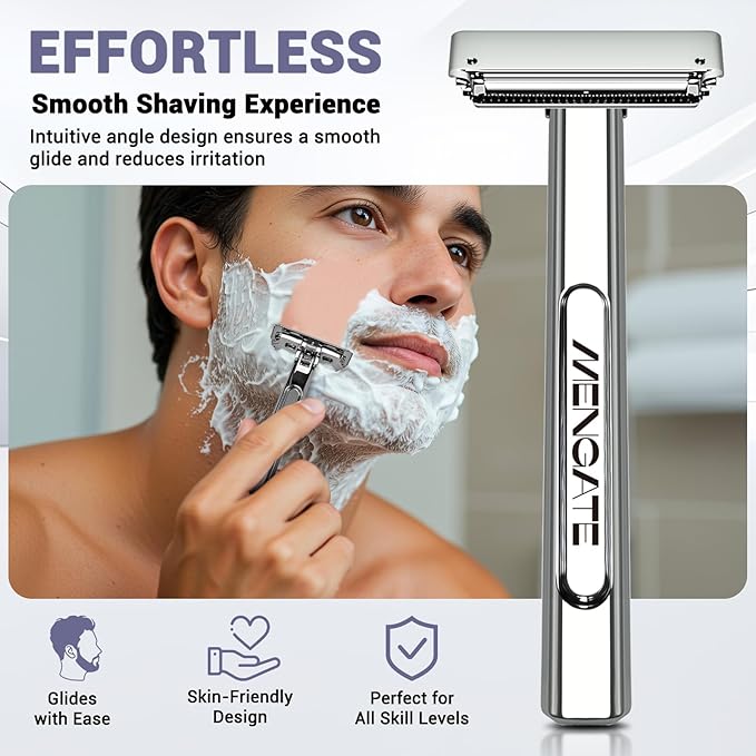 Adjustable 2-Blade Safety Razor Set with Magnetic Head for Men Women - with 10 Blades Shave Brush - Precision Shaving Reusable &amp Plastic-Free Shaver for Beard Head Leg Shaving
