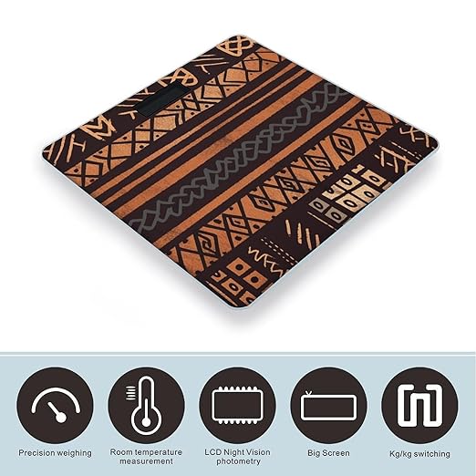 African Mud Cloth Tribal Scale for Body Weight Digital Bathroom Scale Precision Smart Weighing Scales with Clear LED Display Accurate High Precision Scales Weighing Machine