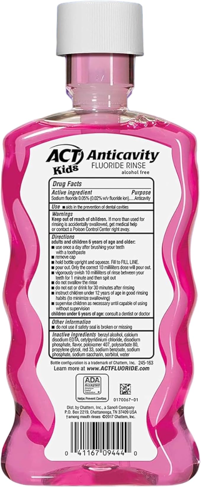 ACT Anticavity Kids Bubblegum Blowout Alcohol Free Fluoride Rinse 16.9 fl oz - Buy Packs and SAVE (Pack of 4)