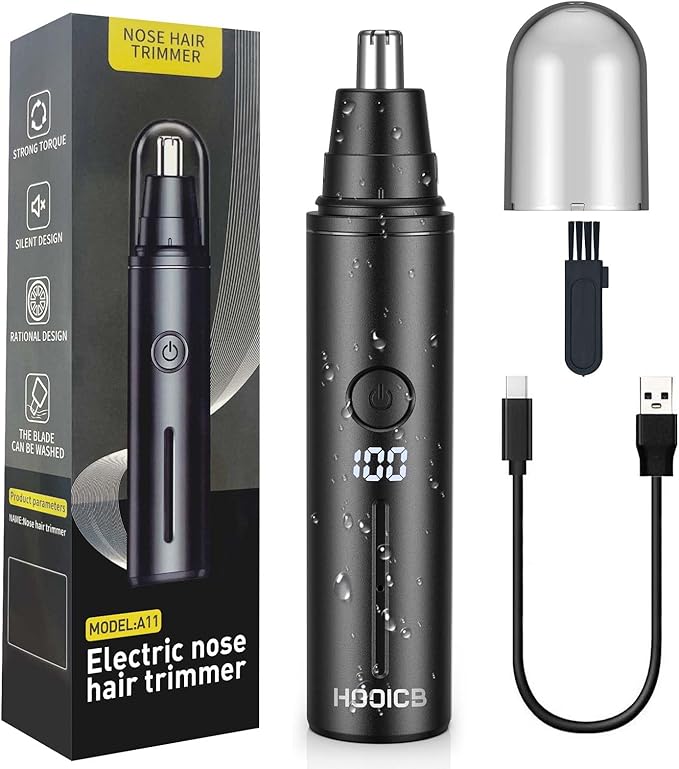 HOOICB Nose Hair Trimmer for Men Ear Hair Trimmer Grooming IPX7 Waterproof Built-in Rechargeable Battery