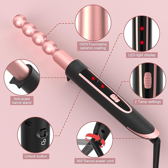 5 in 1 Curling Wand Set Curling Iron with Curling BrushHair Straightener &amp 3 Interchangeable Ceramic Curling Wand(0.35-1) Fast Heat Hair Wand Curler Include Glove &amp 2 Clips for Women Gir