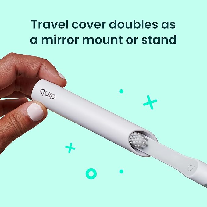Quip Sonic Electric Toothbrush for Adults - Time Travel &amp Soft Bristles with Travel Case &amp Replacement Brush Head - 3 Month Battery Life Plastic Handle - Marine Blue