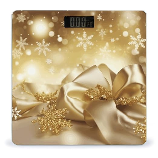 Gold Silk Christmas Weight ScaleClear LED Display Bathroom Digital Weighing ScaleTempered Glass Digital Bathroom Scale for Body Weight Capacity Up to 400 Lbs