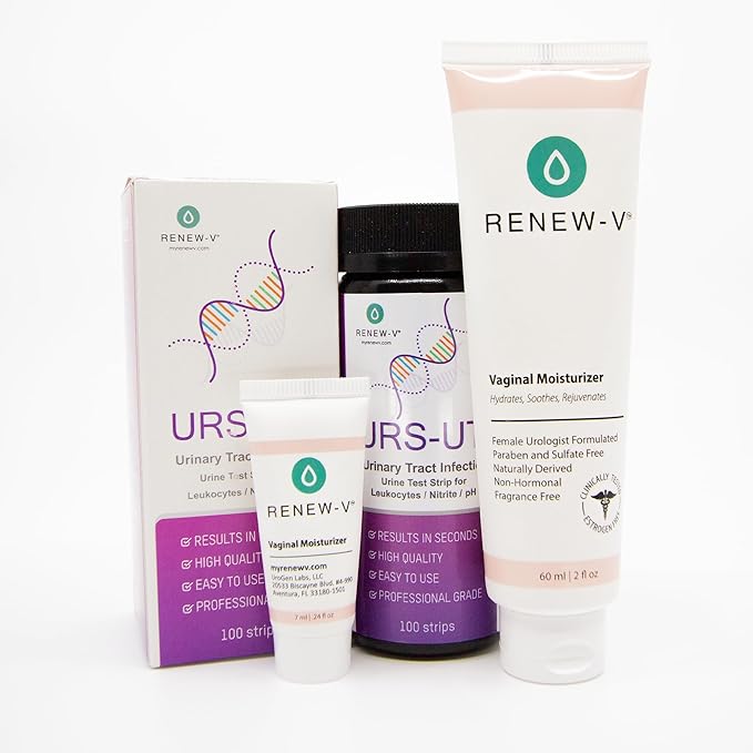 RenewV Women’s Intimate Care Bundle – UTI Test Strips 100ct &amp Vaginal Moisturizer 2oz with Sample – At-Home Urinary &amp Feminine Care Kit