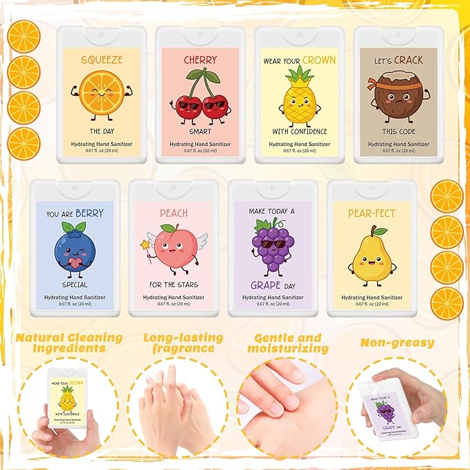 Frienda 24 Pack Funny Pun Hand Sanitizer Spray Bulk Portable Travel Size Mist Hydrating with Scented Essential Oils Mini Positive Gifts for Nurse Week Mother's Day Women Teacher Employee 0.67 Fl oz